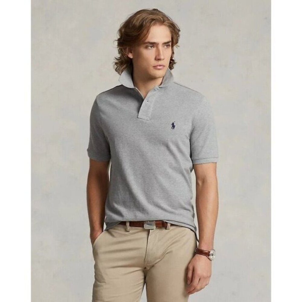 Polo Ralph Lauren Andover Heather/Navy The Iconic Mesh Polo Shirt Mens Size M